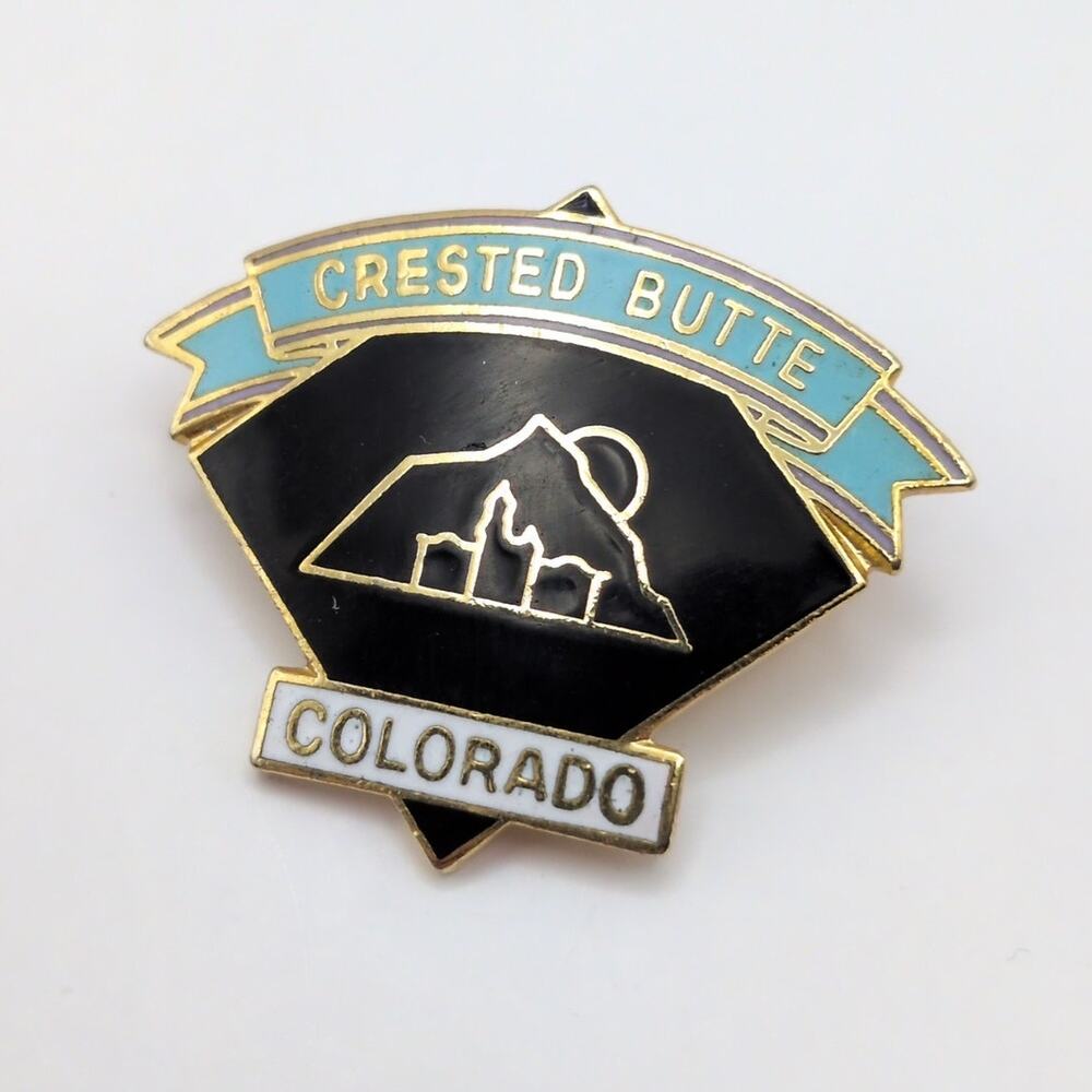 Vintage Crested Butte Colorado Ski Cloisonne Collectible Travel Pin Brooch